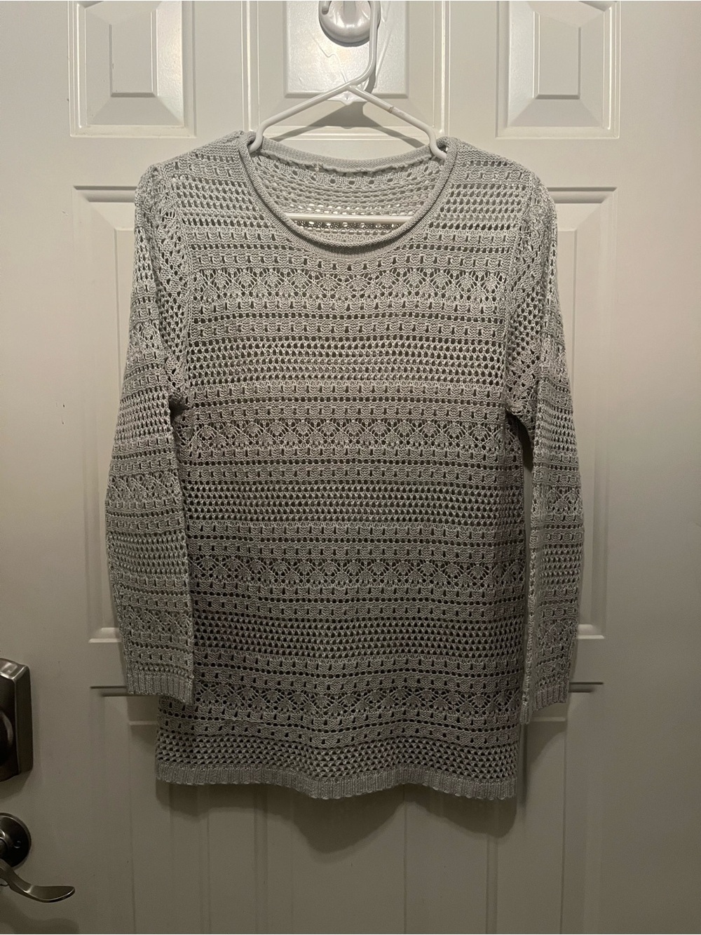 Light Gray Open Knit Long Sleeve Sweater